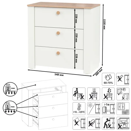 Комод Джастин 16.228.03 белый шагрень/дуб белый