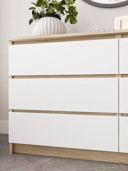 Комод шесть ящиков Мори МК 1380.6 дуб сонома/белый