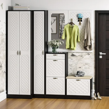 Модульная прихожая П-6 венге/белое дерево фрезеровка ромб