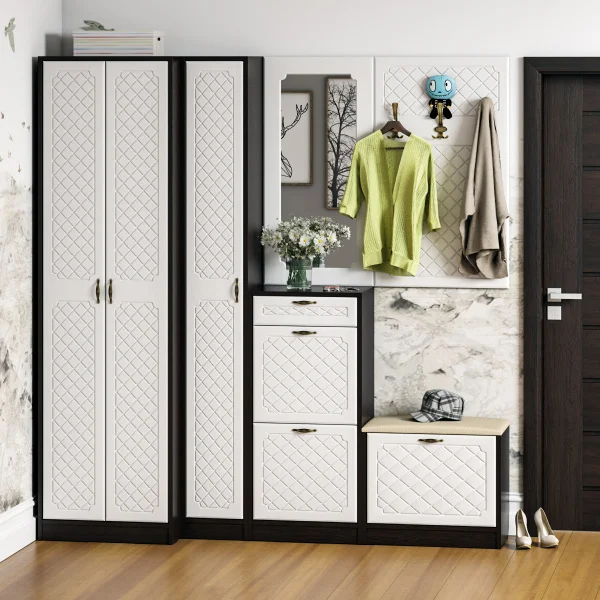 Модульная прихожая П-6 венге/белое дерево фрезеровка ромб