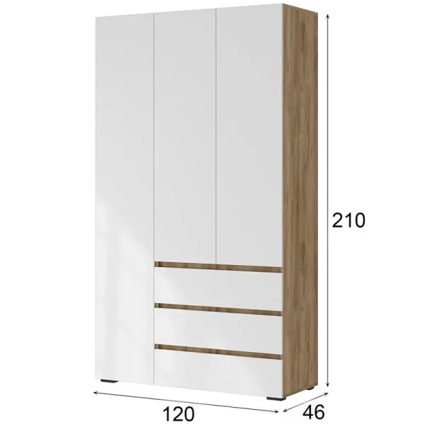 Шкаф 3-х створчатый Хелен ШК-06 дуб крафт золотой/белый