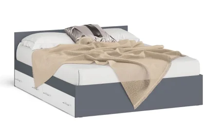 Кровать Мори с ящиками графит/белый