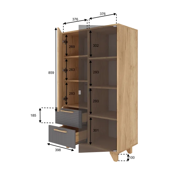 Шкаф-витрина Ньерд дуб вотан/черника