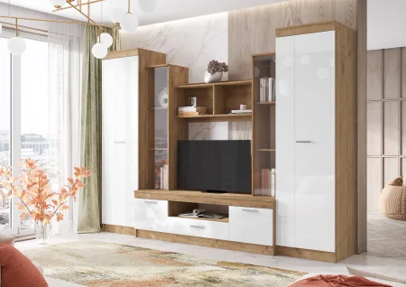 Гостиная Атлантида-6 дуб крафт/белый глянец