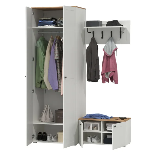 Модульная прихожая Остин белый шагрень/дуб крафт золотой