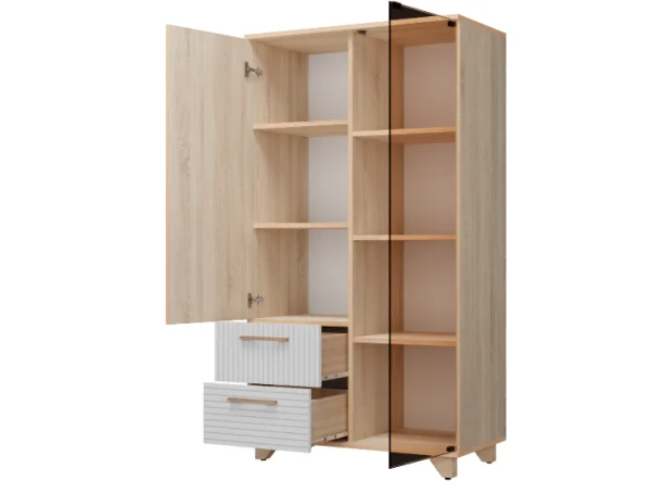 Стеллаж Копенгаген со стеклом дуб сонома/белый матовый