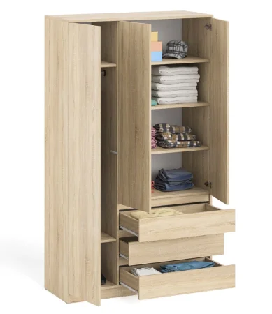 Шкаф с тремя ящиками и тремя дверками МШ 1200.1 дуб сонома