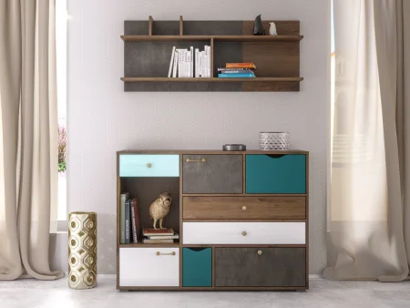 Комод Вайс 10.104 морское дерево винтаж/камень тёмный/бензин/мята/белый премиум