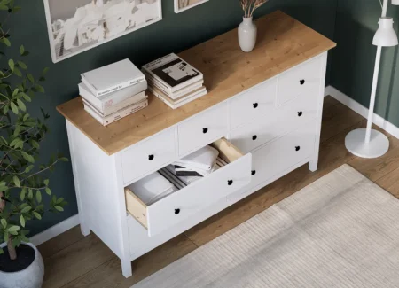 Комод 8 ящиков Кымор белый/светло-коричневый