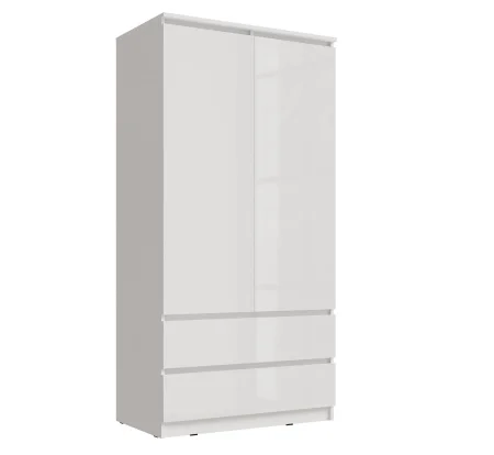 Шкаф 2-х створчатый комбинированный Челси белый/белый глянец