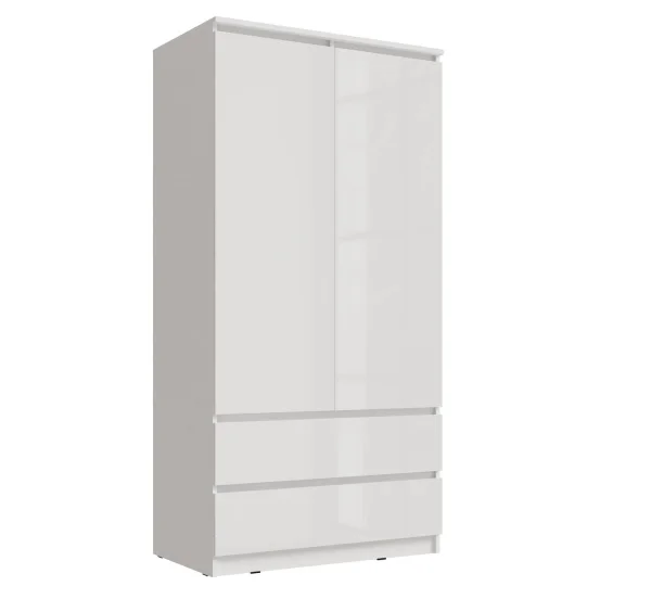 Шкаф 2-х створчатый комбинированный Челси белый/белый глянец