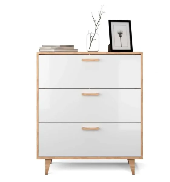 Комод Эго К-3 (НГ) дуб крафт золотой/белый глянец