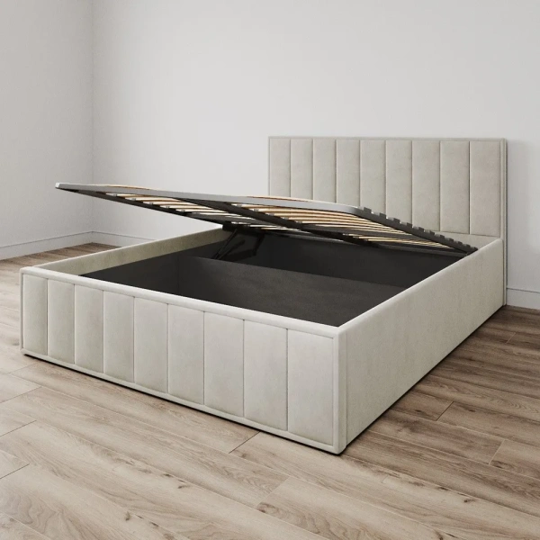 Кровать Лана 140х200 с подъемным механизмом, велюр бежевый софт