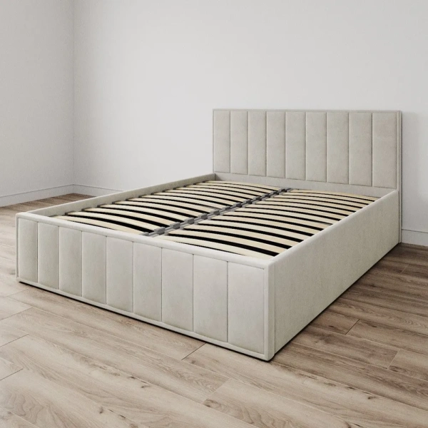 Кровать Лана 140х200 с подъемным механизмом, велюр бежевый софт